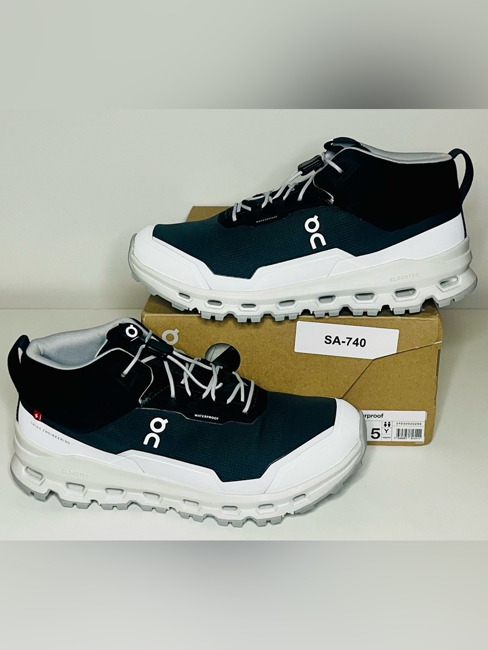 On Running Cloudrock Waterproof Kids Hiking Shoes - Black & White